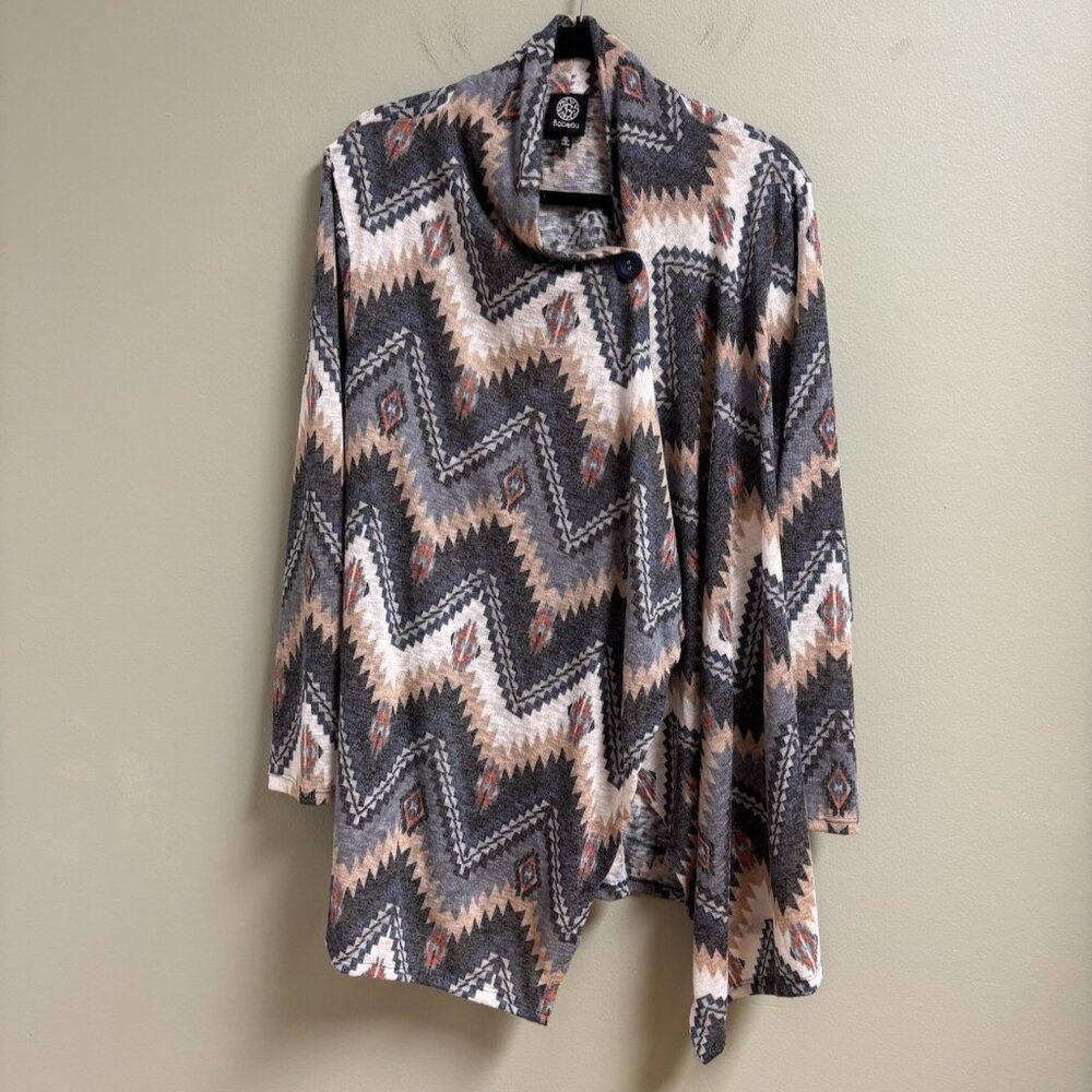 Bobeau Womens Cardigan Wrap Size 3X Aztec Western Lightweight‎ Asymmetric Button